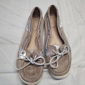 Casual Women's Boat Shoes in Tan and Silver